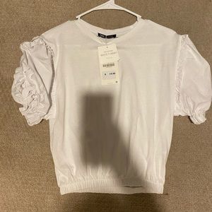 Zara white crop t shirt with puffy sleeves